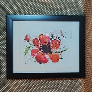 Vibrant Abstract Floral Print Signed Framed and Matted 12 1/2 x 15 1/2